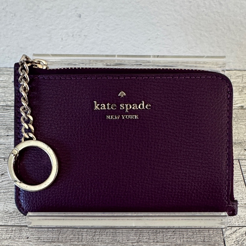 Kate Spade Darcy Medium L Zip Purple Leather Card Holder